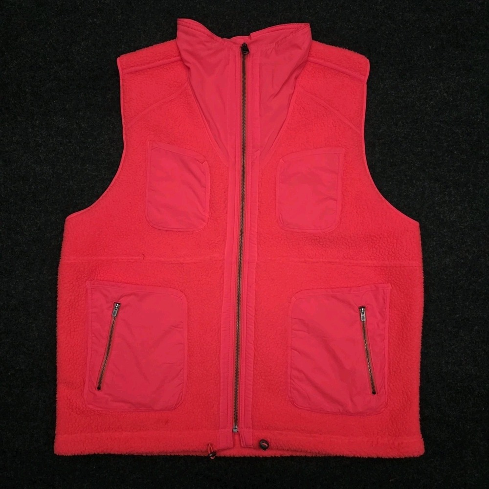 Free People Medium Reversible Vest Neon Coral Fleece Movement Hit the Hills